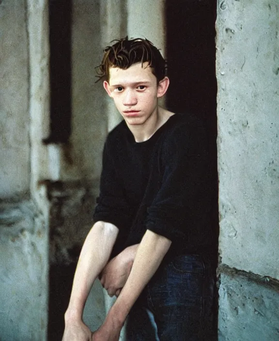 Image similar to portrait of tom holland photographed by nan goldin