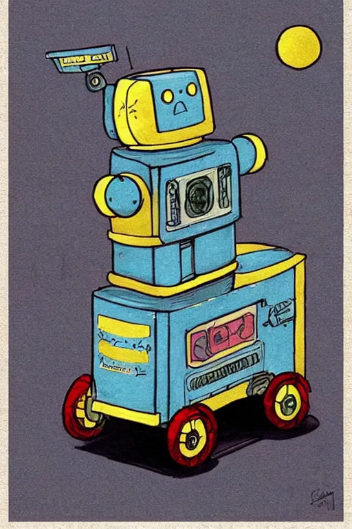 Image similar to ( ( ( ( ( ( ( a robot cat riding a cyber wagon ) ) ) ) ) ) ) by chris mcgrath!!!!!!!!!!!!!! muted colors, detailed