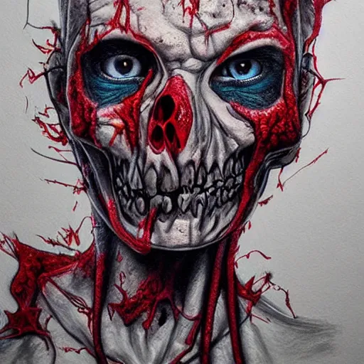 Prompt: Colored pencil art on paper, Zombie Nurse, highly detailed, artstation, MasterPiece, Award-Winning, Caran d'Ache Luminance