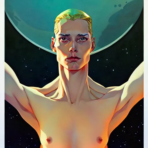 Prompt: art by joshua middleton, a tall chrome - skinned god walks the earth,