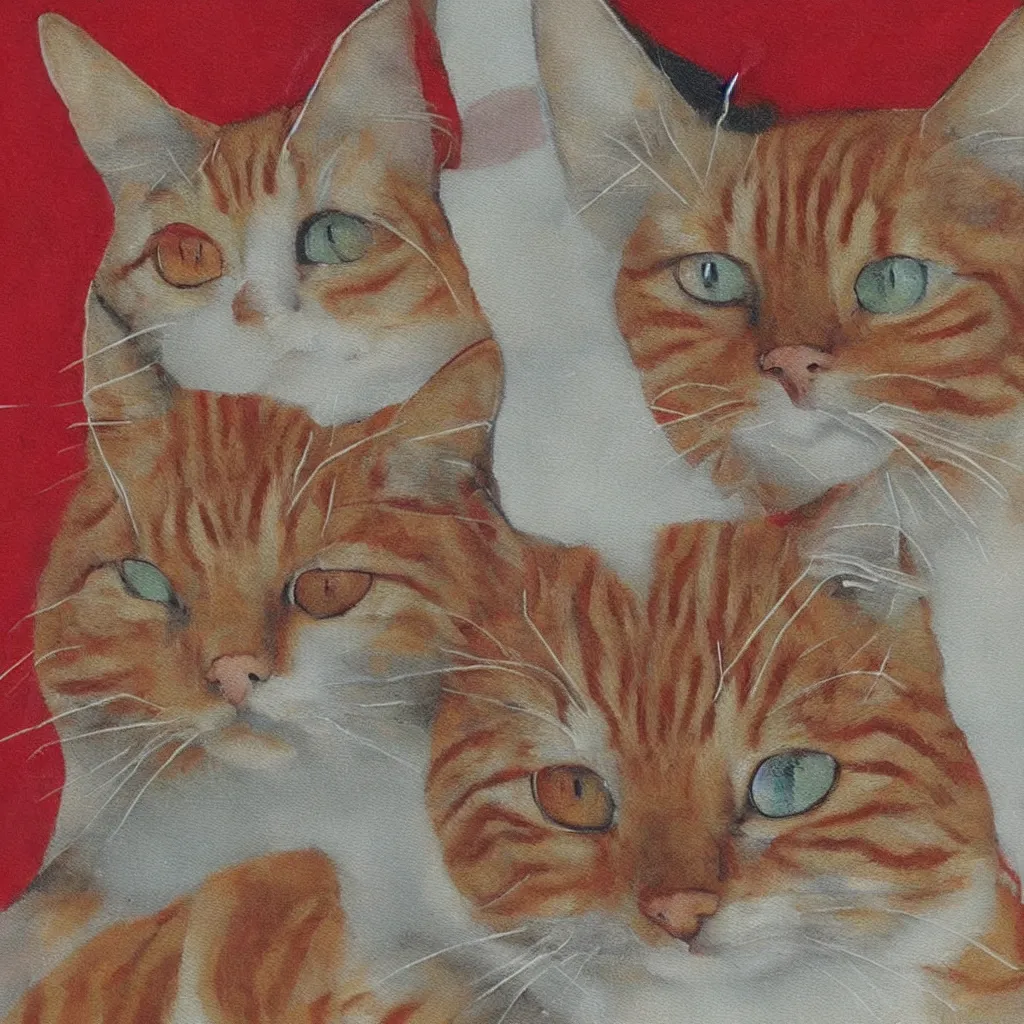 Image similar to a Bauhaus style painting of a red tabby cat