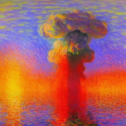 Prompt: nuclear explosion in the style of claude monet, impressionism, 4 k masterpiece