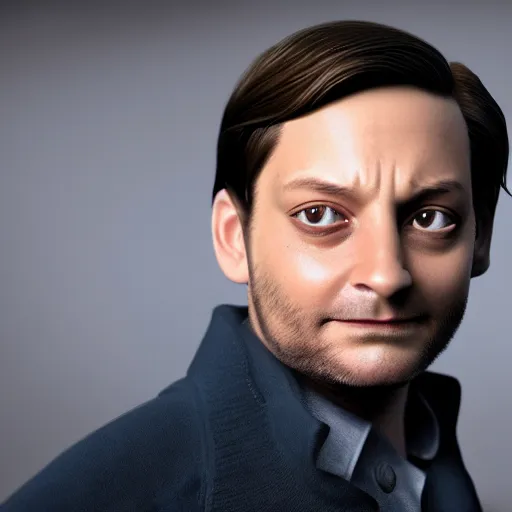 Image similar to tobey maguire as a rough dirty old man with a scruffy beard in a dark blue trenchcoat as the new doctor who, cinematic, volumetric lighting, f 8 aperture, cinematic eastman 5 3 8 4 film, photorealistic