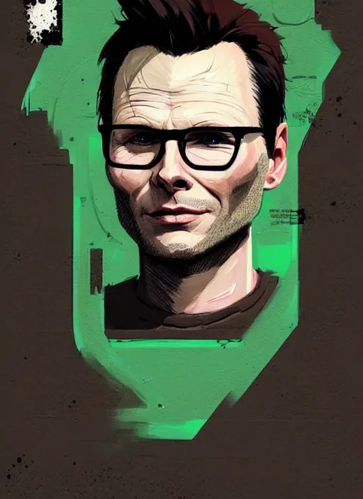 Prompt: highly detailed portrait of beautiful christian slater, stubble, old, as mr robot, brown cap, by atey ghailan, by greg rutkowski, by greg tocchini, by james gilleard, by joe fenton, by kaethe butcher, gradient green, black and white color scheme, grunge aesthetic!!! ( ( graffiti tag wall background ) )
