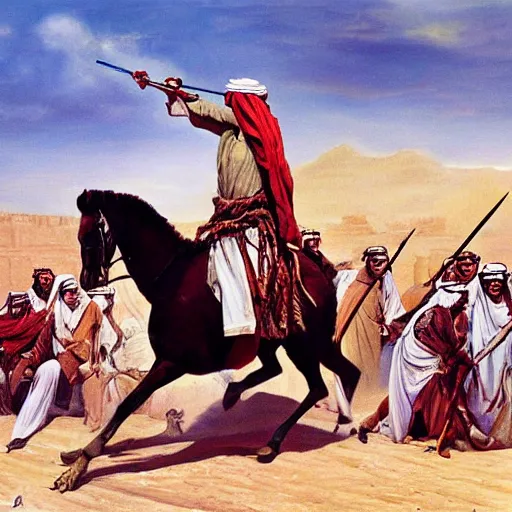 Image similar to Painting of Larry David leading a battle in the Great Arab Revolt