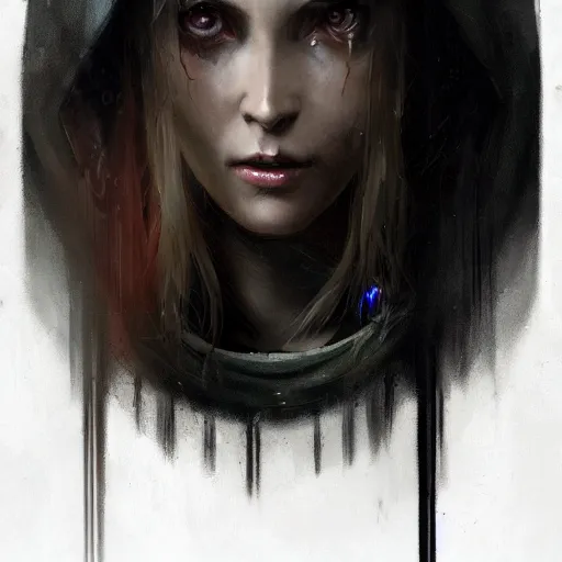 Image similar to young beautiful woman, cyberpunk, glowing eyes, high detail, dramatic light, digital art, dark, painted by seb mckinnon and greg rutkowski, trending on artstation