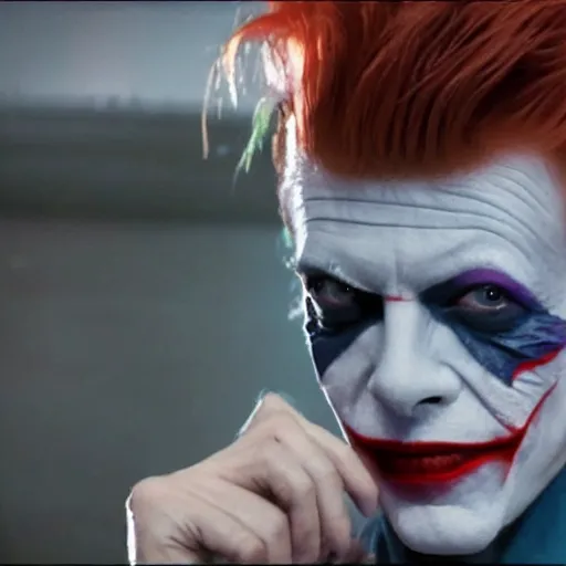 Image similar to awe inspiring David Bowie playing The Joker 8k hdr movie still dynamic lighting