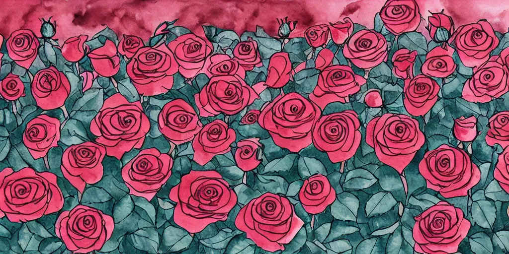 Prompt: sea of roses, ink painting