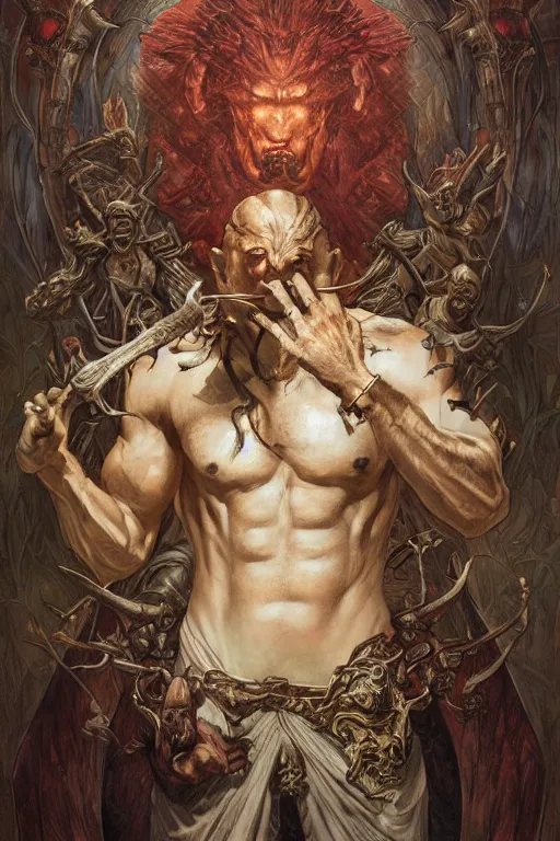 Prompt: portrait of the nostalgia critic as a herculian demon man, forest, full body, powerful, fantasy, intricate, elegant, highly detailed, digital painting, artstation, concept art, sharp focus, illustration, art by artgerm and greg rutkowski and alphonse mucha