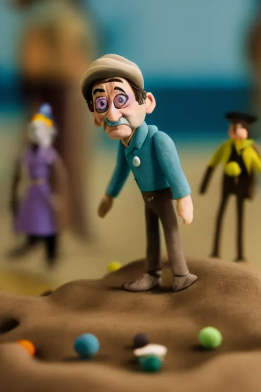 Image similar to a cinematic film still of a claymation stop motion film starring bill murray, shallow depth of field, 8 0 mm, f 1. 8