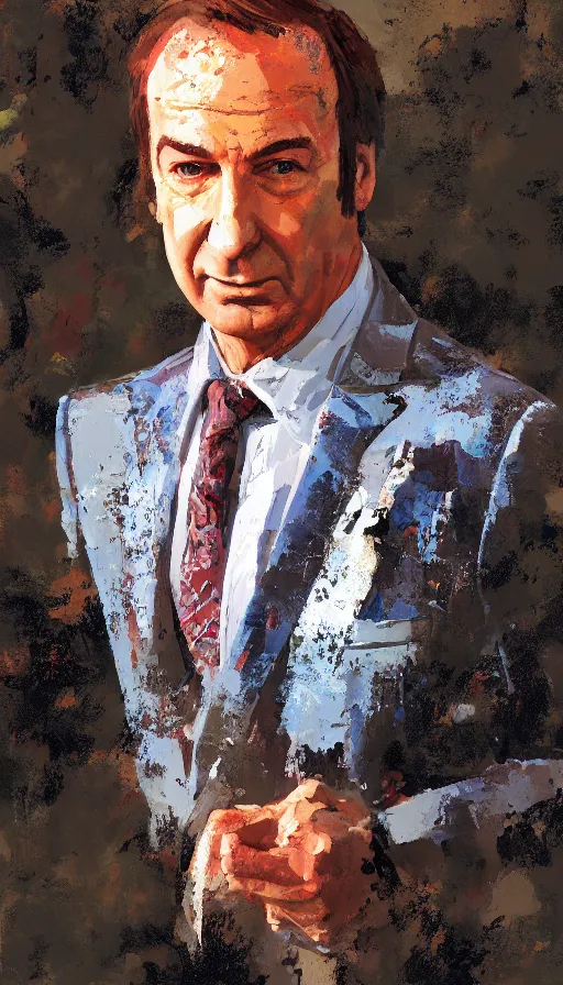 Image similar to promotional oil portrait of saul goodman by craig mullins