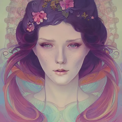 Prompt: a portrait in the style of anna dittmann and ross tran and alphonse mucha.