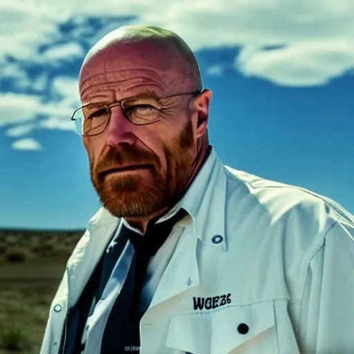 Prompt: Live Action Still of Alex Jones dressed as and playing Walter White in Breaking Bad, real life, hyperrealistic, ultra realistic, realistic, highly detailed, epic, HD quality, 8k resolution, body and headshot, film still