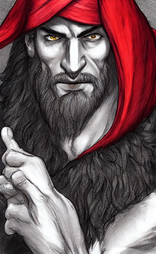 Prompt: a chad and handsome red wizard, super buff and cool, very detailed, sharp, matte, concept illustration