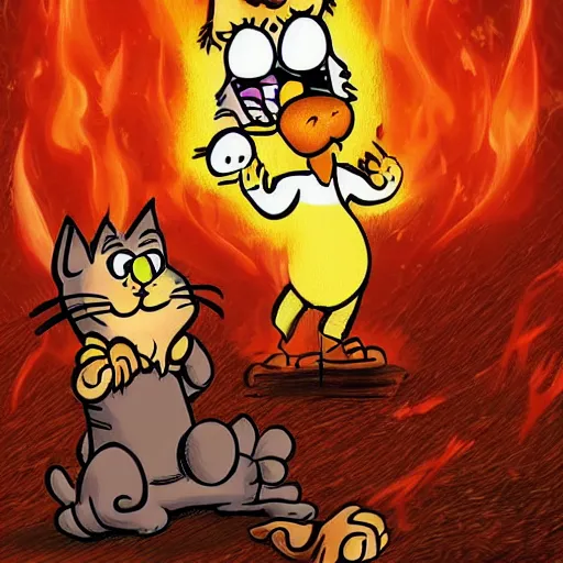 Image similar to garfield the cat, end of time, explosion