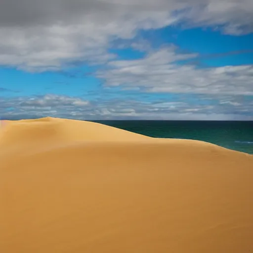 Prompt: sandboarding sandhills and seascape hokianga, cinematic composition, wide shot, digital art