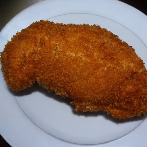 Image similar to breaded chicken with a crown on top in a palace, hyper realistic, 4k