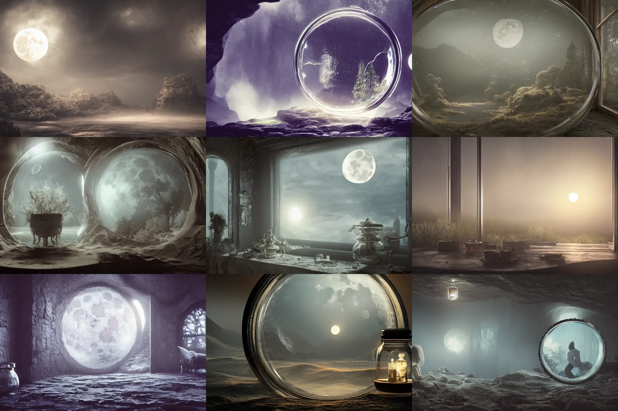 Prompt: scottish planispere inside a glass jar, moon, intricate detail, volumetric lighting, epic composition, hyper detailed, ultra realistic, sharp focus, octane render, volumetric, ray tracing,, sense of awe, swirling mist, 4 k