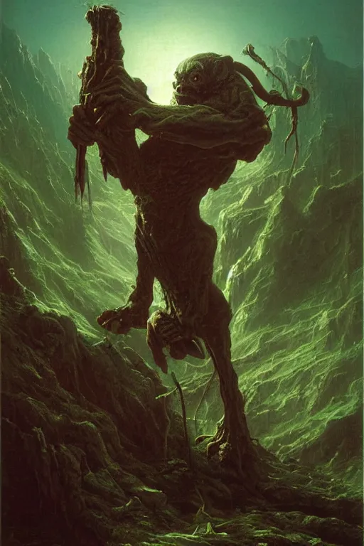 Image similar to a goblin, realistic oil painting by Thomas Cole and Wayne Barlowe