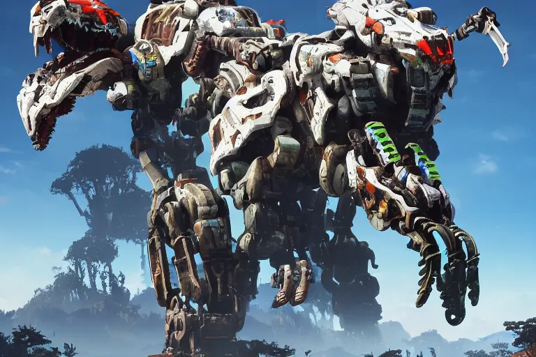 Image similar to tideripper machine mecha animal beast robot of horizon forbidden west horizon zero dawn bioluminiscence global illumination ray tracing hdr fanart arstation by sung choi and eric pfeiffer and gabriel garza and casper konefal