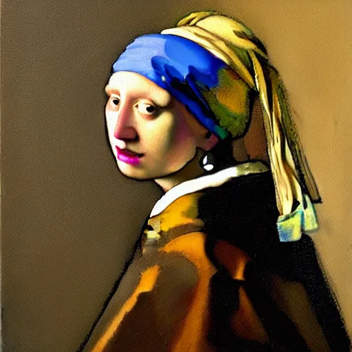 Image similar to Gabe Newell wearing a pearl earring, painting by Johannes Vermeer