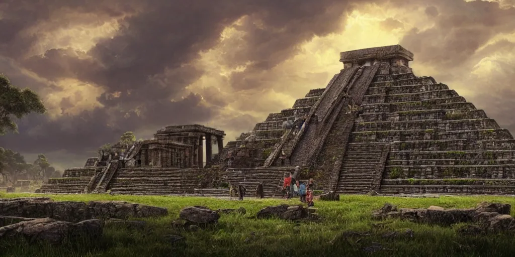 Prompt: beautiful ancient aztec temple overrun by nature, gorgeous clouds, god rays, digital art, landscape, fantasy art, octane render, ureal engine, high detail, very realistic, by greg rutkowski. by james gurney