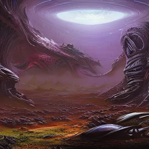 Prompt: amazing alien sci - fi landscape by pennington, bruce, arstation