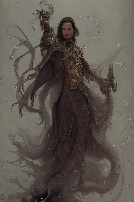 Image similar to skinny male fantasy alchemist, long dark hair, 1 9 th century fantasy, elegant, highly detailed, intricate, smooth, sharp focus, artstation, digital paining, concept art, art by donato giancola, greg rutkowski, artgerm, cedric peyravernay, valentina remenar, craig mullins