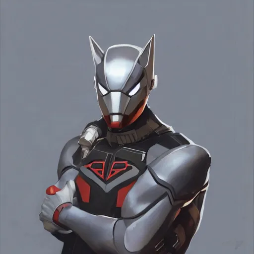 Image similar to greg manchess portrait painting of armored spiderman ultraman grey fox from metal gear cyborg japanese - american hybrid as overwatch character, medium shot, asymmetrical, profile picture, organic painting, sunny day, matte painting, bold shapes, hard edges, street art, trending on artstation, by huang guangjian and ail elvgren and sachin teng