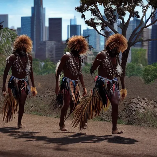 Image similar to detailed 4 k photorealistic papuan tribe walk in detailed new york