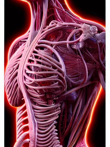 Image similar to anatomical sculpture of central nervous system : : quixel megascans, photorealism, cgi, digital concept art, redshift render, physically based rendering, cinematic, filmic : : illustrated on black paper by artgerm, nychos, alan grey