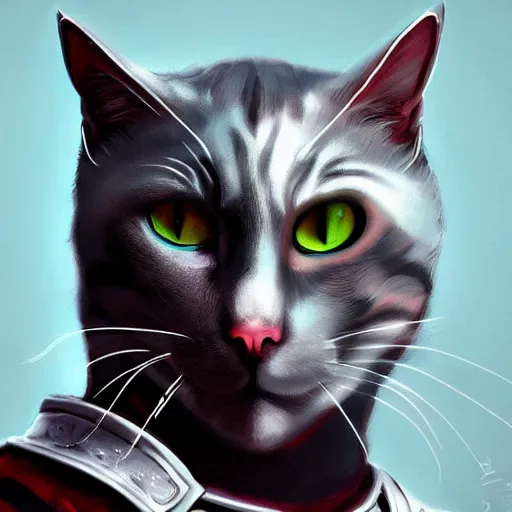 Prompt: portrait detailed cat knight concept art artstation