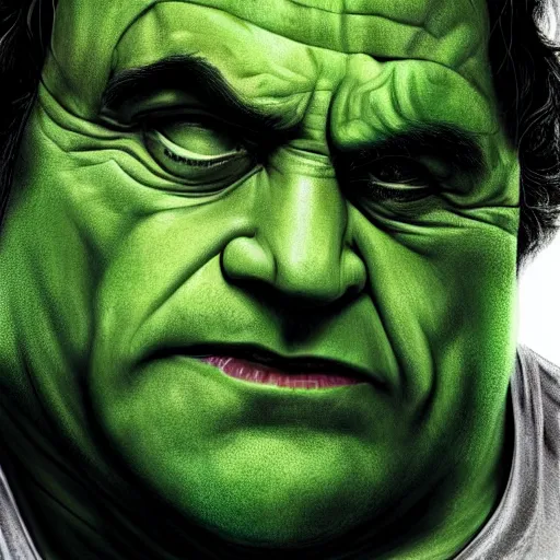 Image similar to Danny Devito as The Incredible Hulk, cinematic, realistic, detailed, portrait, green skin