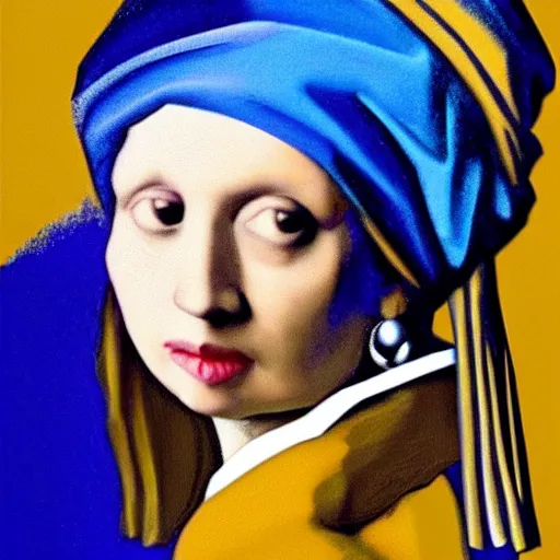 Prompt: donald trump with a pearl earring, drawn by johannes vermeer