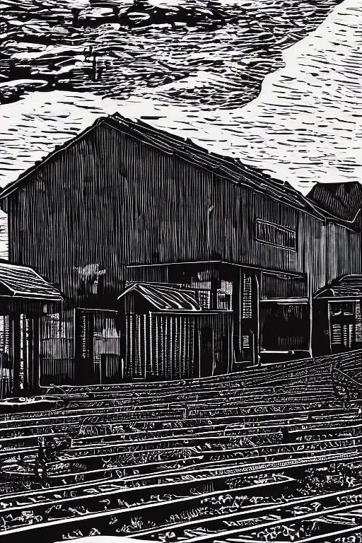 Prompt: a beautiful reduction linocut print on mulberry paper of a victorian station platform, 8 k, frostbite 3 engine, cryengine, dof, trending on artstation, digital art, crepuscular ray, by gail brodholt