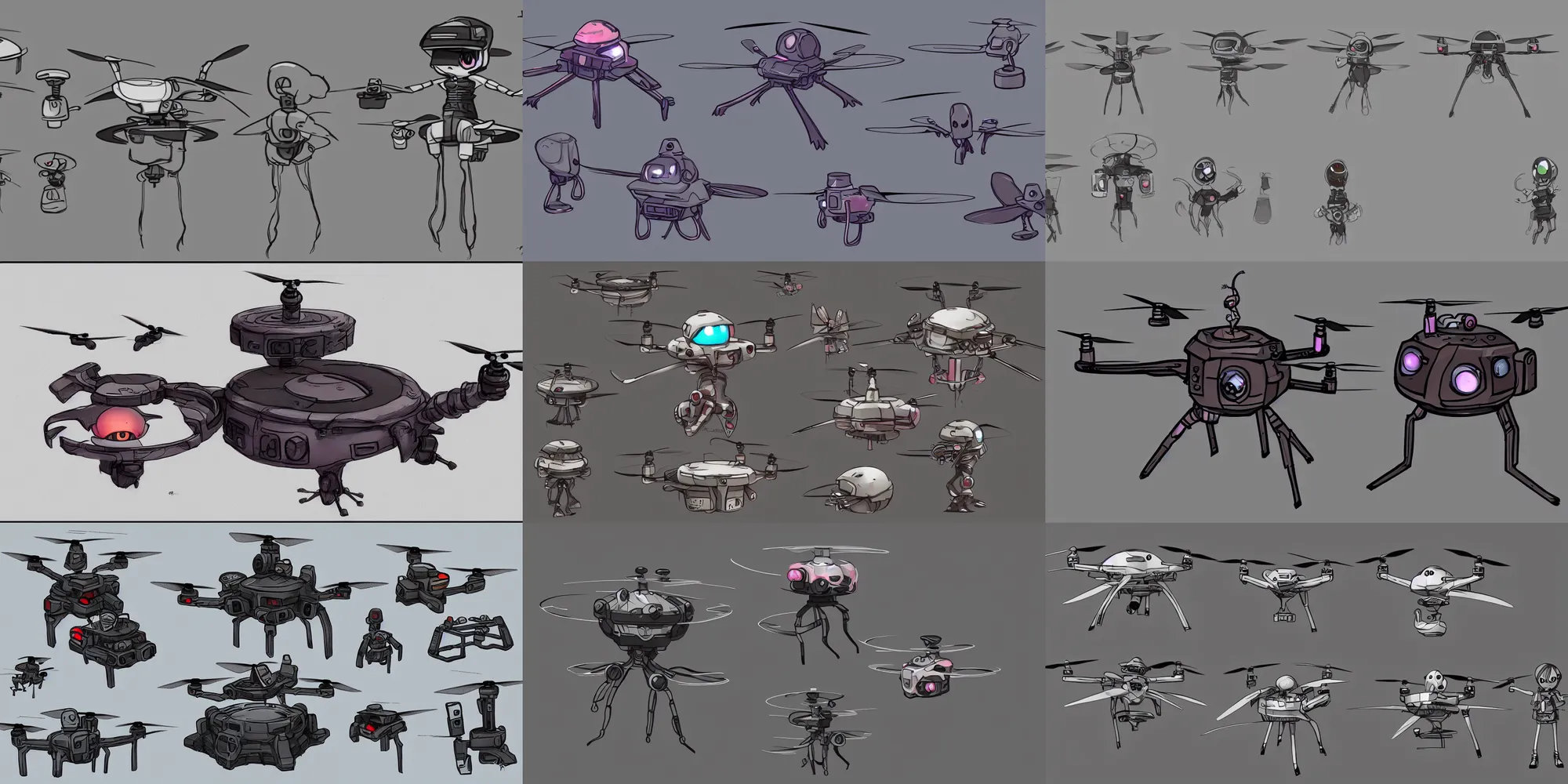 Prompt: concept art of a small cute hovering cyberpunk drone that serves breakfast ; character concept exploration, concept art, trending on artstation and pixiv