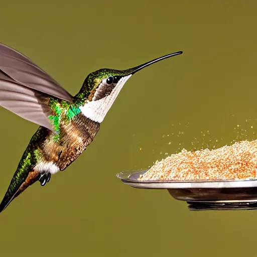 Image similar to a realistic photo of a hummingbird making honey out of worms