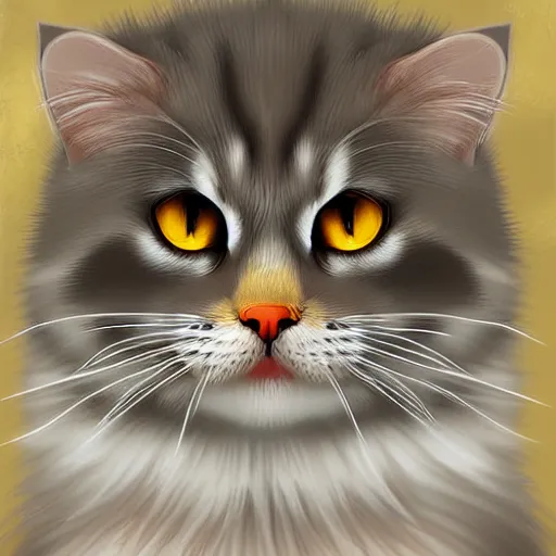 Prompt: Detailed Siberian cat by candles, digital art