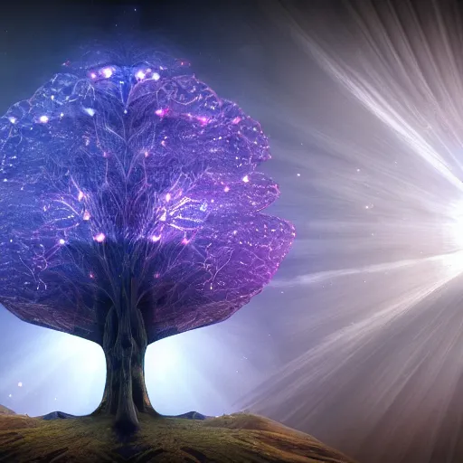 Image similar to cosmic tree of life, god rays, intricate, artstation style, elegant, very beautiful, unreal engine, 4 k, hyper realistic, sharp focus, extreme details, masterpiece,