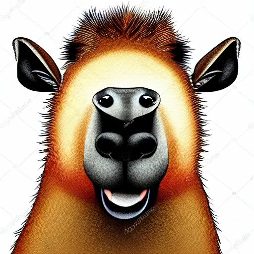 Image similar to funny animal capybara on white background cartoon style, high detail, 5 0 mm, mfs