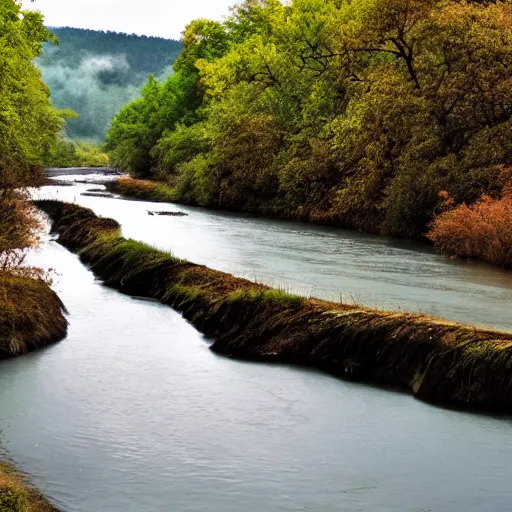 Image similar to a river being swallowed by day and night at the same time