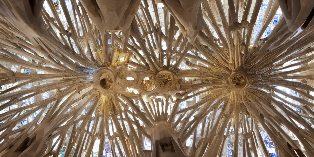 Image similar to sculpted Sagrada Familia ceiling by Antoni Gaudi