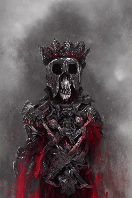 Image similar to the ghost - spirit of the grim - cryer wears the scarlet skull armor and blood crown, midnight fog - mist!, dark oil painting colors, realism, cinematic lighting, various refining methods, micro macro autofocus, ultra definition, award winning photo