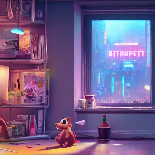 Image similar to Chip and Dale chipmunks in the apartment room in a cyberpunk city, soft god rays from city lights outside the window, unreal engine 5, soft neon atmosphere, photorealistic, soothing colors, somber melancholic matte painting, hyperrealism, hyperrealistic, cinematic masterpiece, cyberpunk style 8k ultrahd octane render