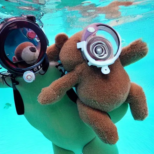 Image similar to Teddy bears working on new AI research underwater with 1990s technology