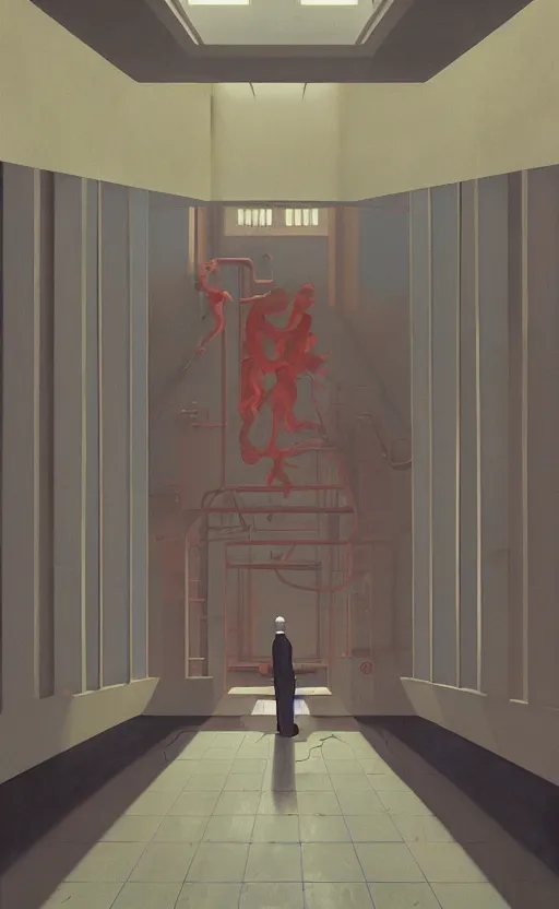 Prompt: Inside a Nuclear Secret Facility, very coherent, painted by Edward Hopper, Wayne Barlowe, painted by James Gilleard, airbrush, art by JamesJean