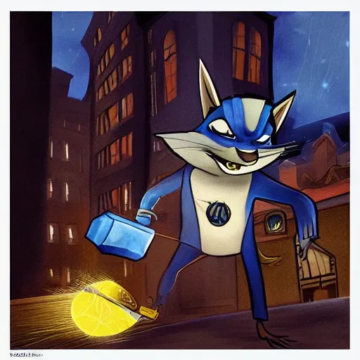 Image similar to “gorgeous detailed digital painting of sly cooper robbing the White House, cel shaded”