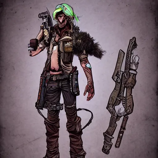 Prompt: full body concept art of a post-apocalyptic gunslinger in the style of high fantasy art, borderlands, cell shaded in the style of Wild west art art trending on artstation deviantart Pinterest detailed High Resolution HD 8k cell shaded full colour bright colour