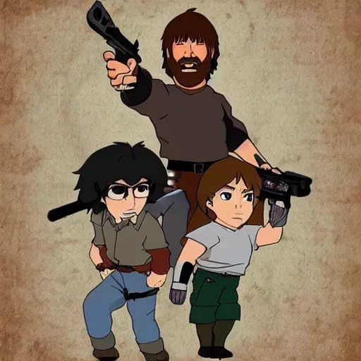 Image similar to chuck norris in the style of ghibli