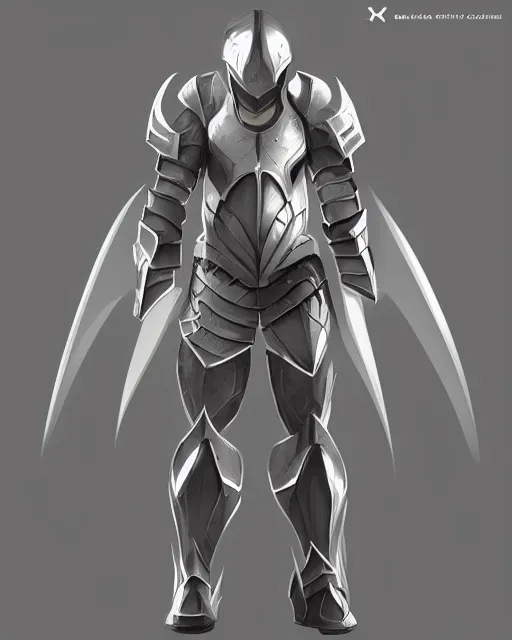 Image similar to light armor, fantasy concept art, trending on artstation, white silver with gold accents, flat shading, smooth lines, extremely clean, uncluttered, symmetrical, front view